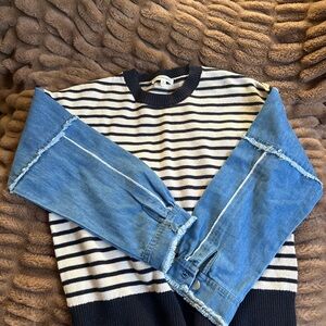 Striped Sweater with Denim Sleeves, VICI brand.